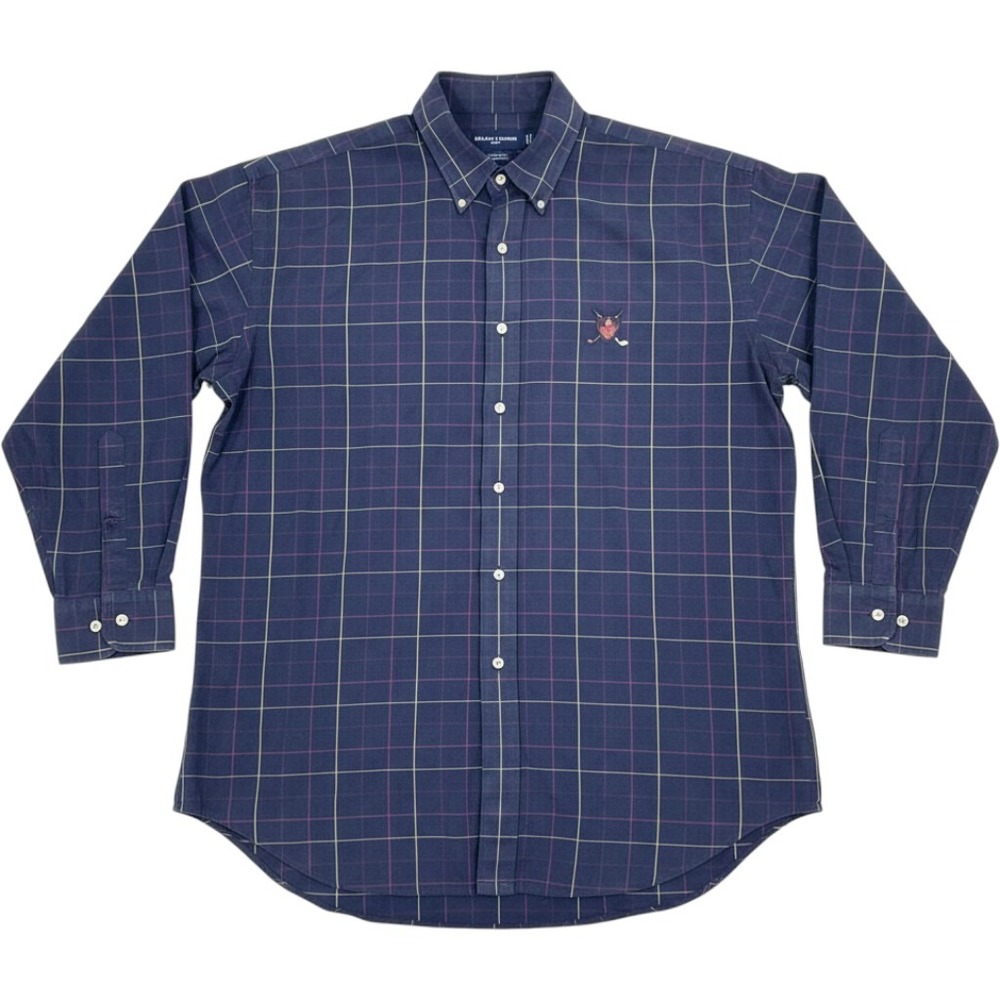 Ralph Lauren Golf Mens XL Tilden Navy Blue Plaid Button Down Shirt Cotton Crest
